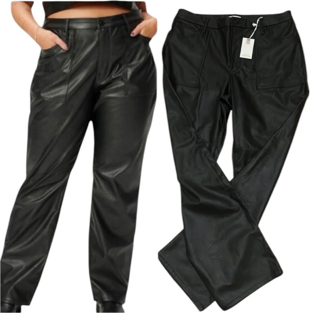 GOOD AMERICAN NWT Faux Leather Utility Pants, Black